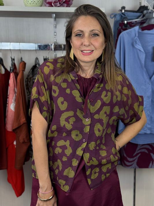 Camicia animalier bordeaux