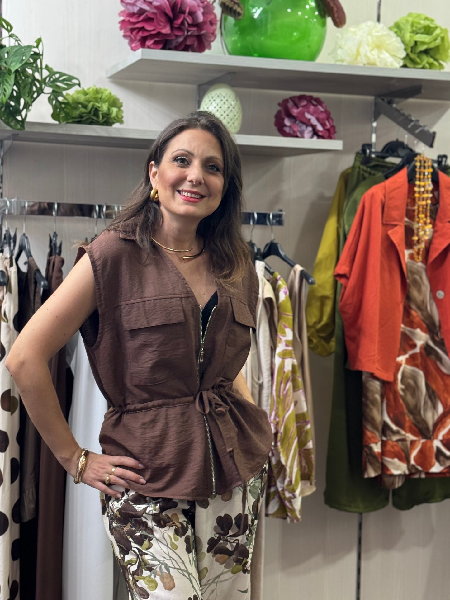 Gilet cioccolato con zip