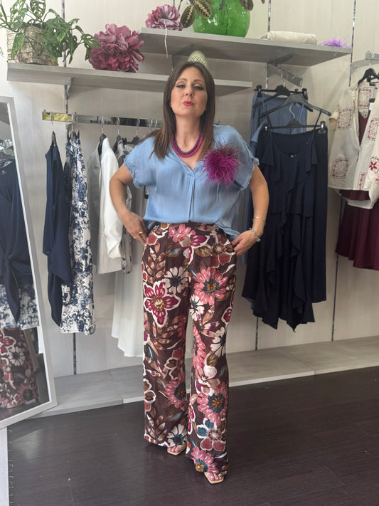 Pantalone fantasia moro celeste rosa