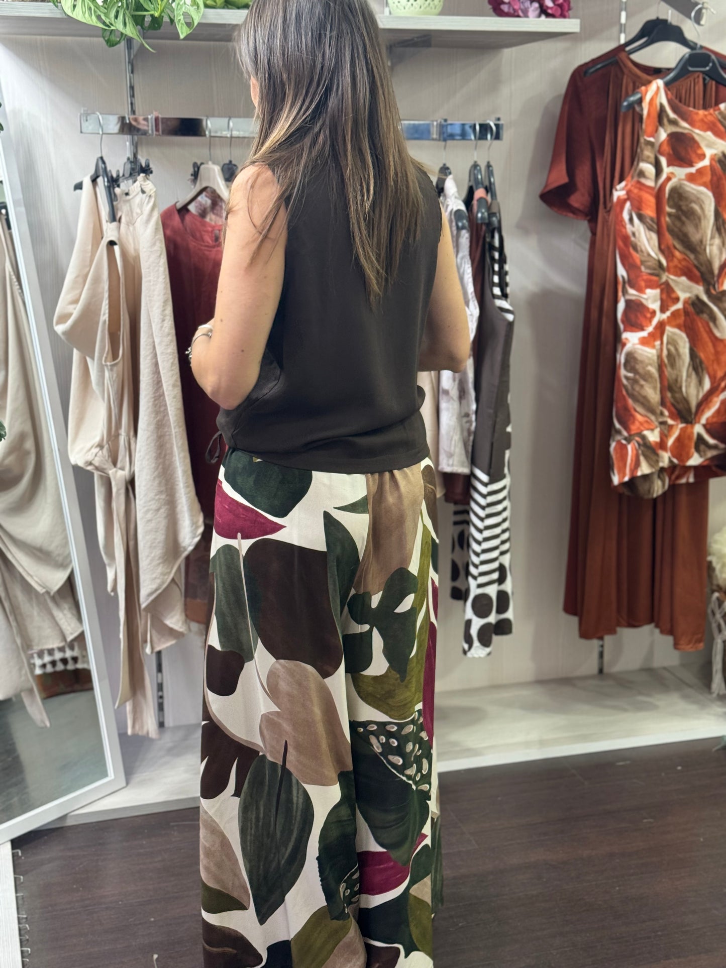 Pantalone fantasia marrone verde