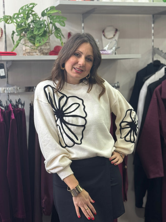 Maglioncino fiore panna