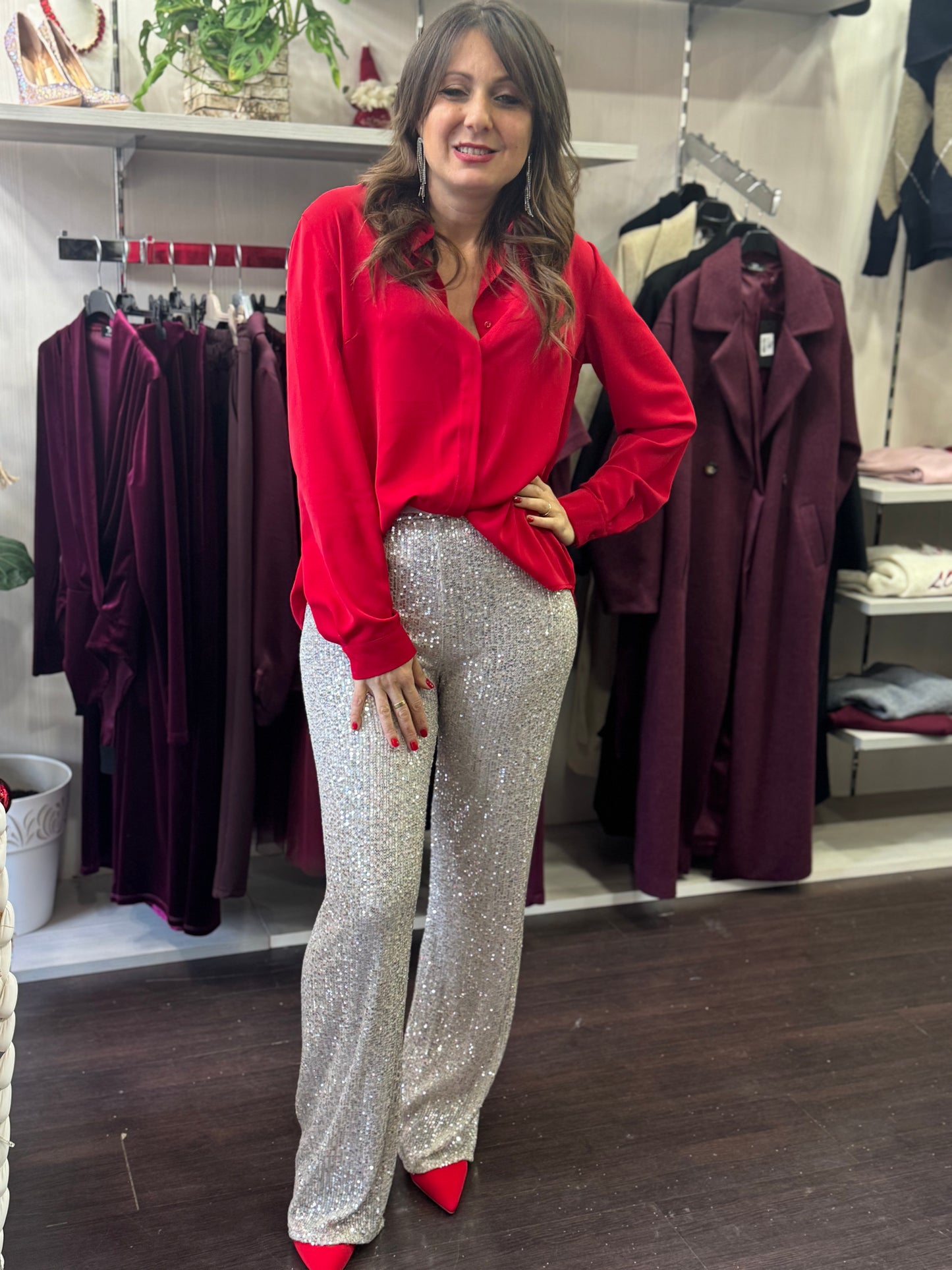 Pantalone pailettes argento