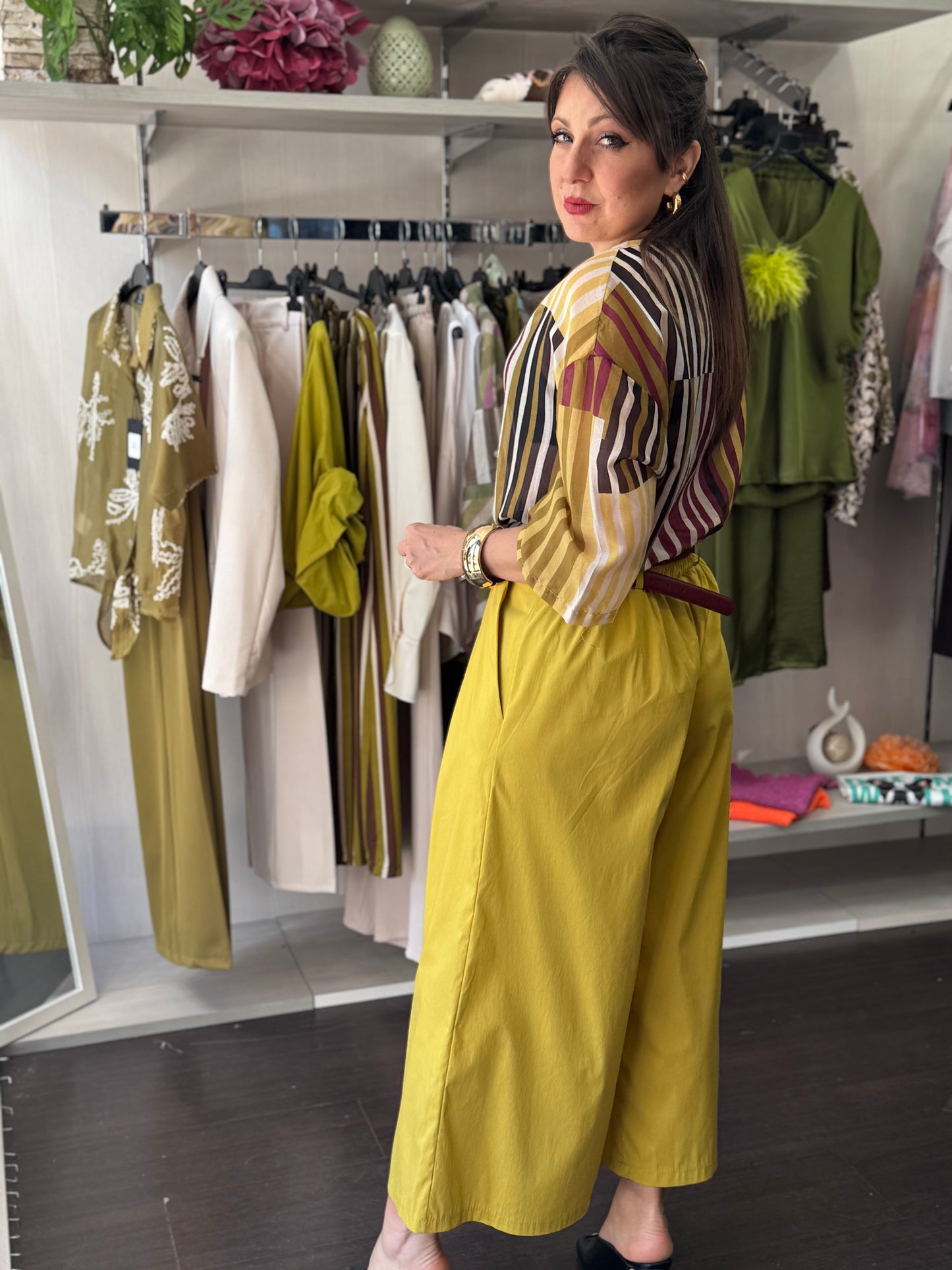 Camicia righe lime e cioccolato