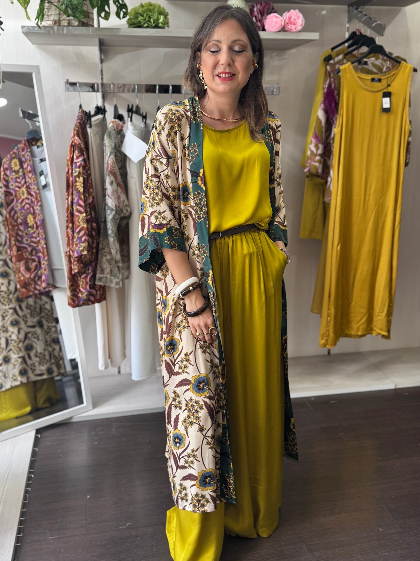 Kimono lungo fantasia ocra