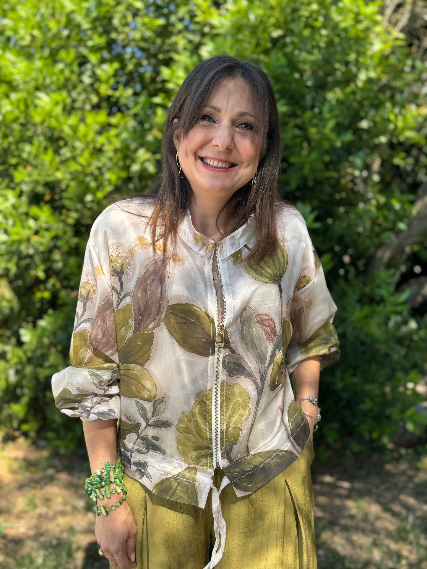 Camicia zip fantasia verde