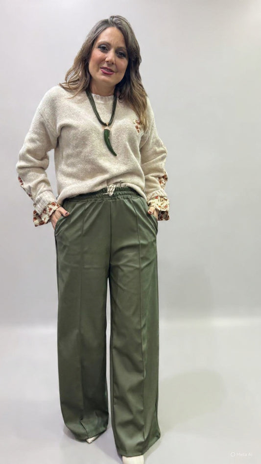 Pantalone ecopelle verde
