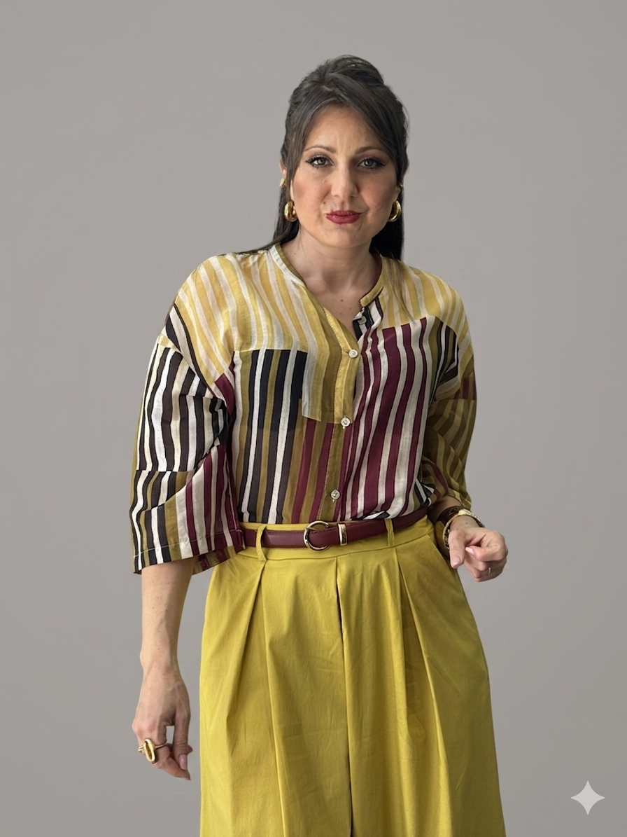 Camicia righe lime e cioccolato