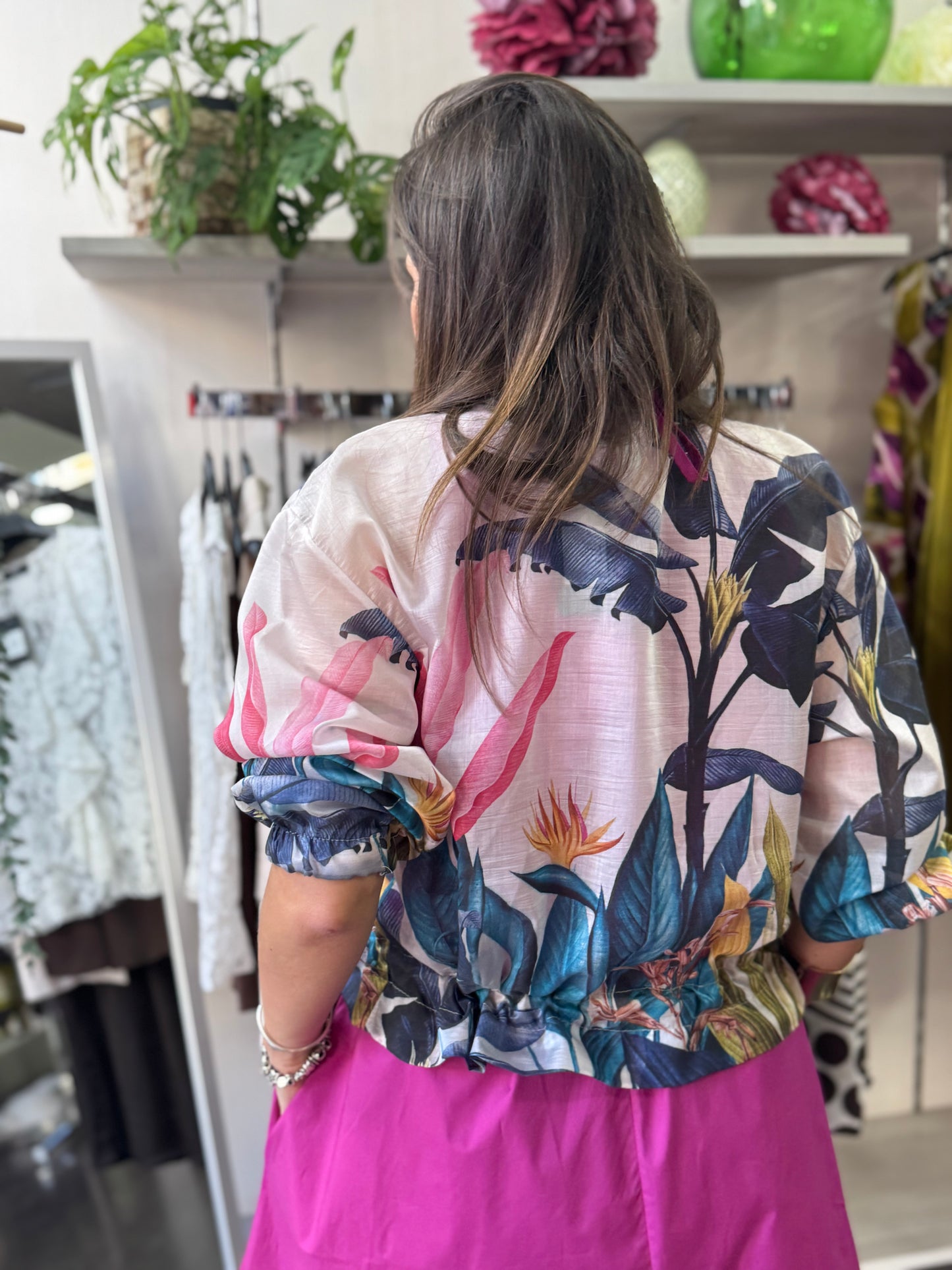 Camicia zip fantasia ciclamino