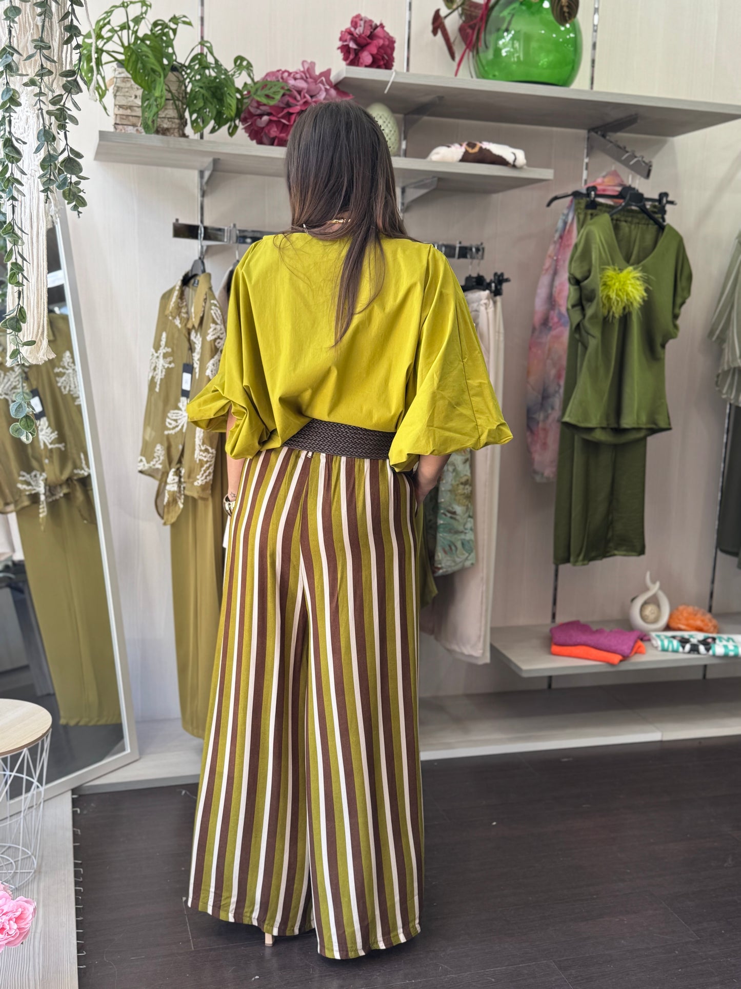 Blusa lime in misto cotone