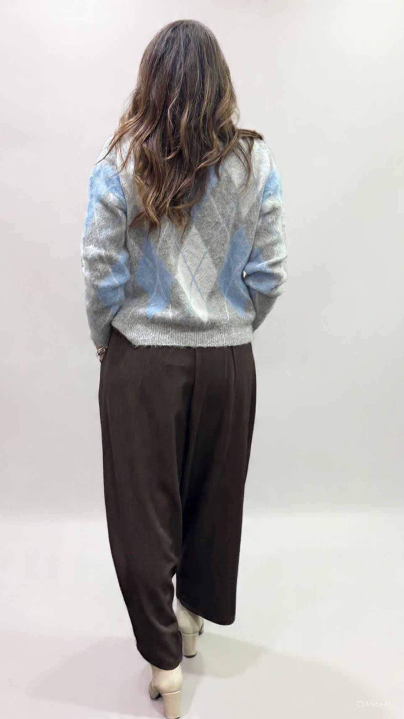 Maglioncino rombi celeste grigio