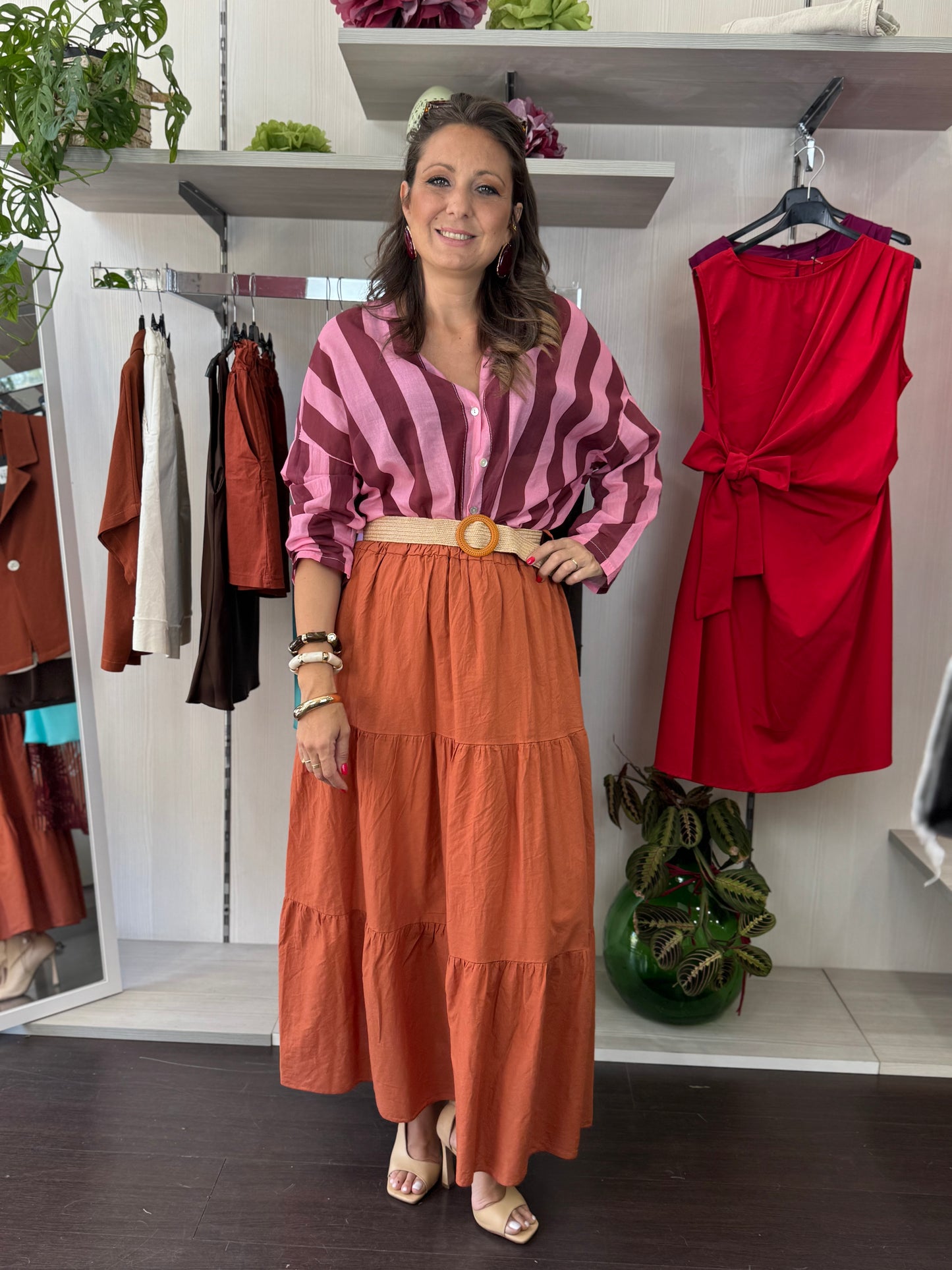 Camicia rigata rosa