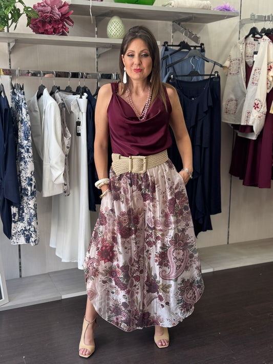 Pantalone con spacchi fantasia bordeaux