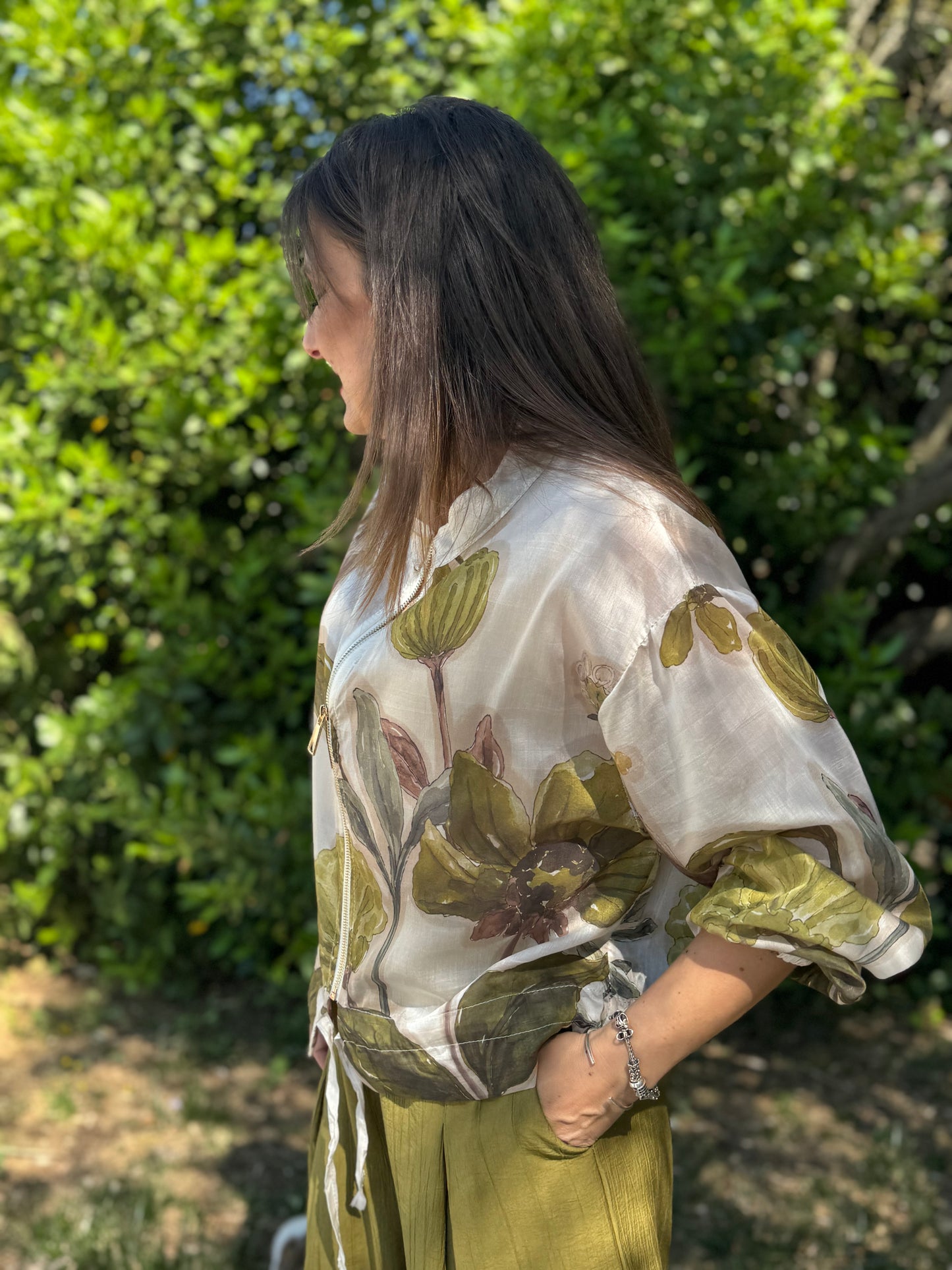 Camicia zip fantasia verde