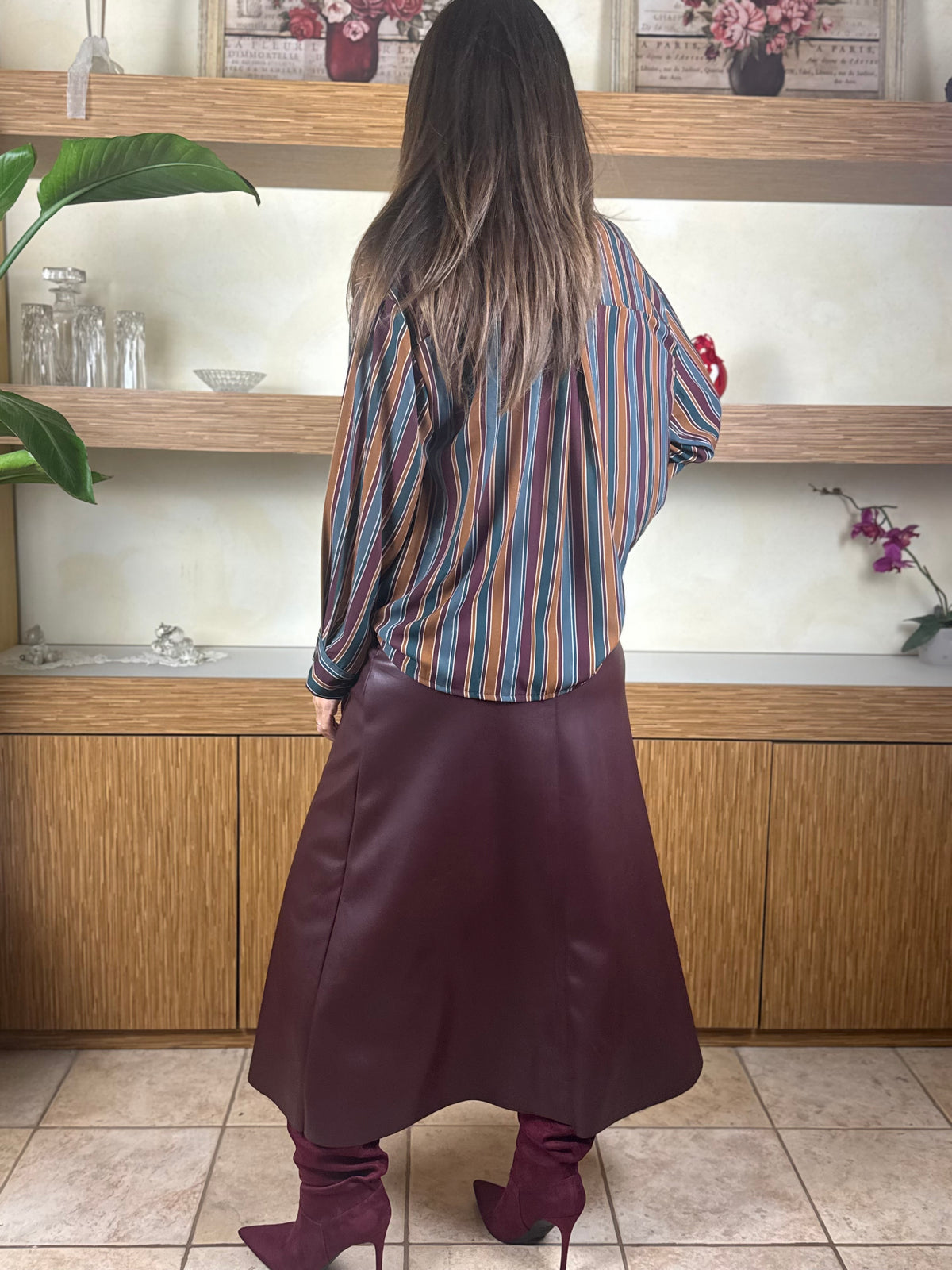 Gonna ecopelle bordeaux