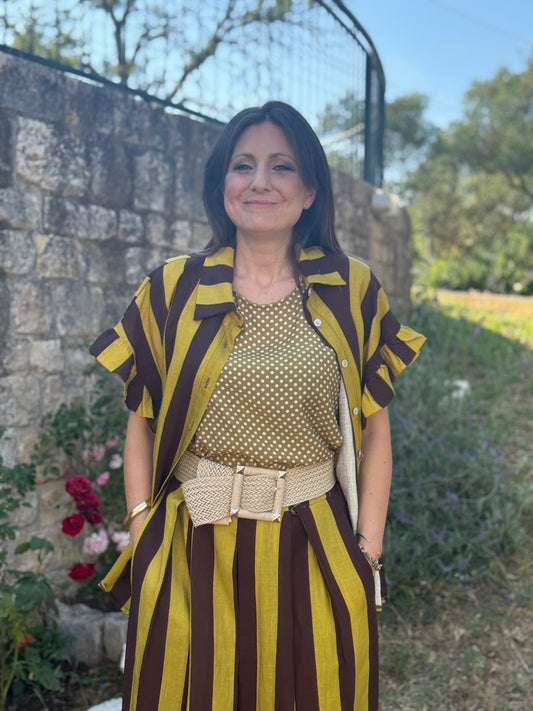 Camicia rigata senape e cioccolato