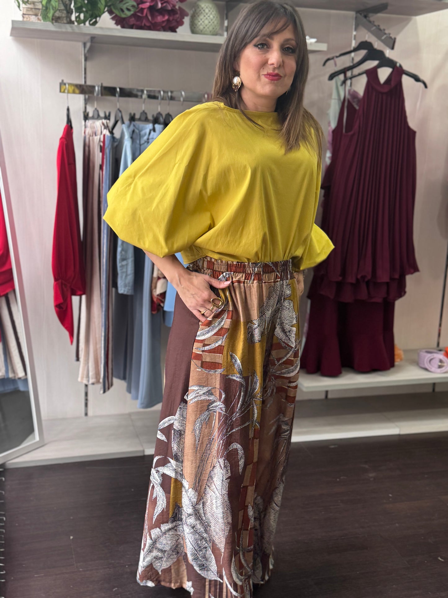 Blusa lime in misto cotone