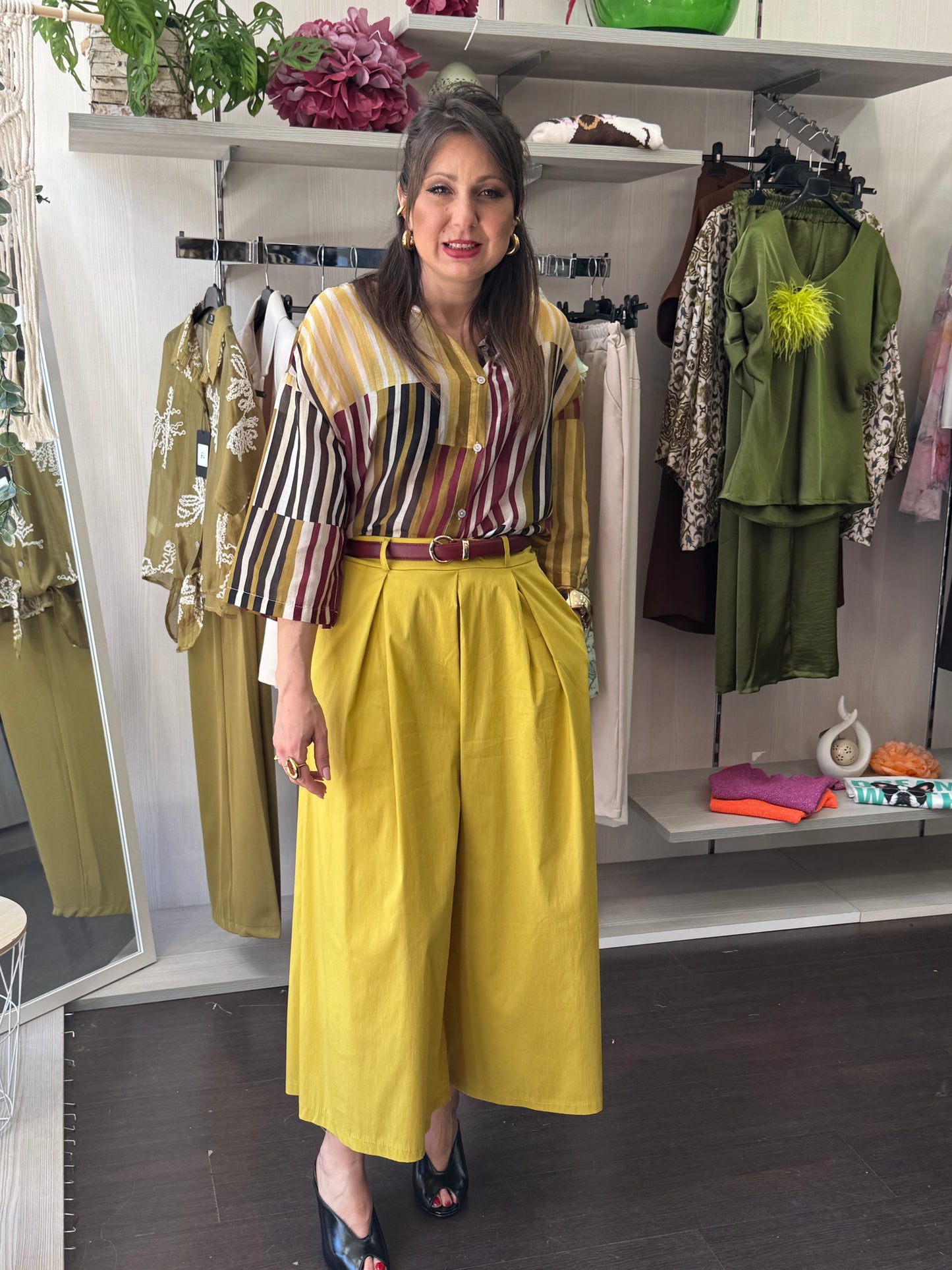 Camicia righe lime e cioccolato