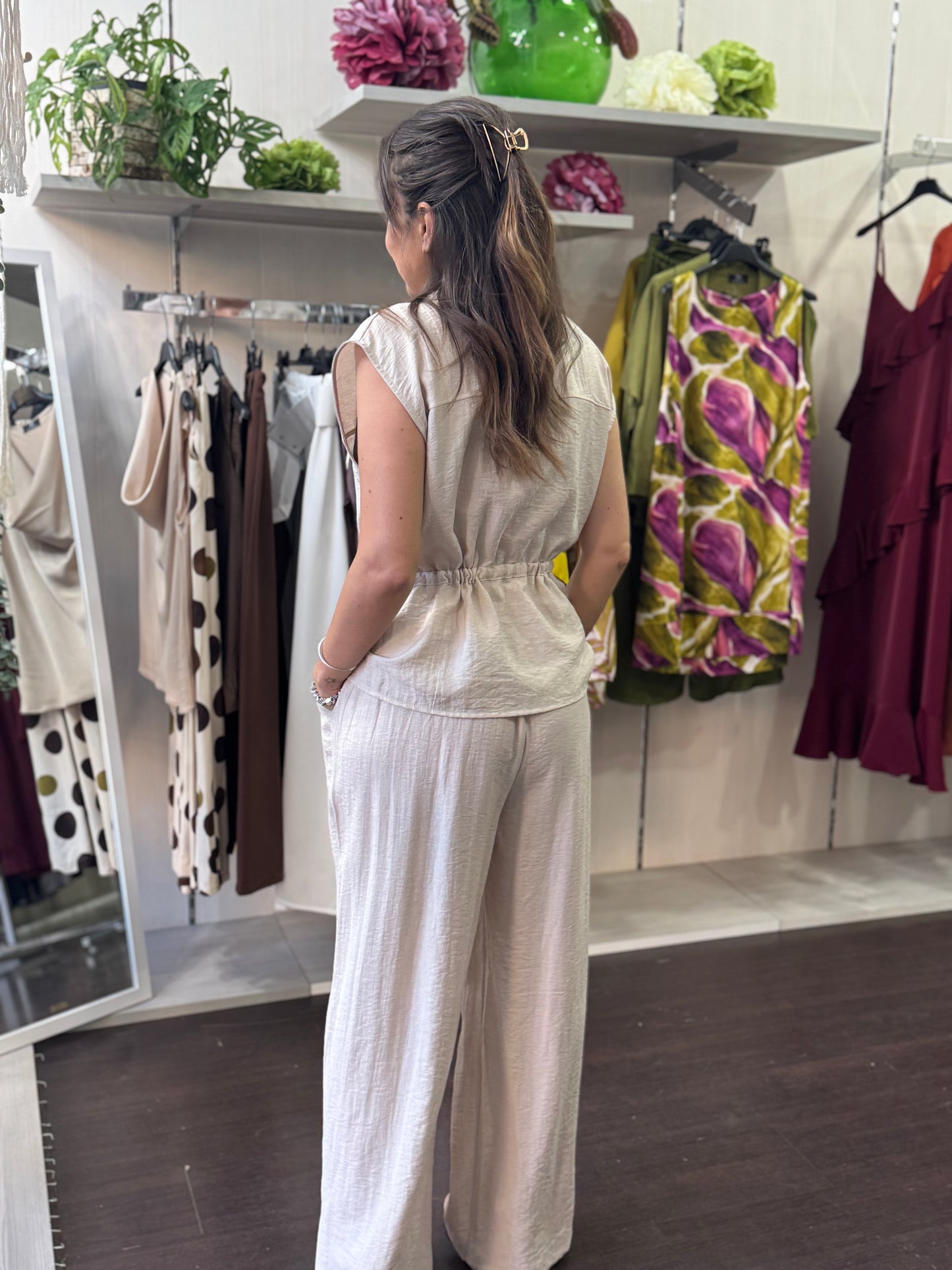 Pantalone grezzo viscosa e lino