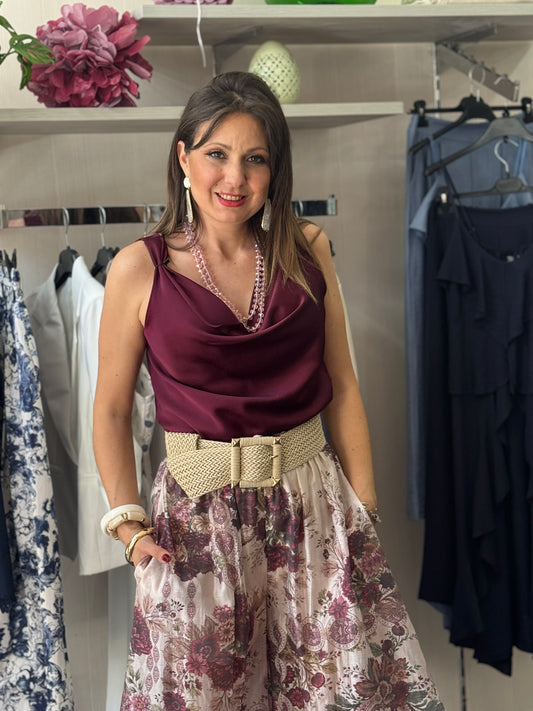 Top smanicato bordeaux
