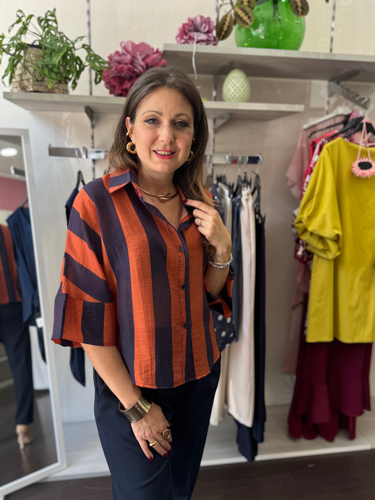 Camicia righe blu e ruggine