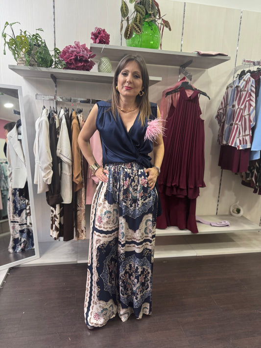 Pantalone fantasia blu
