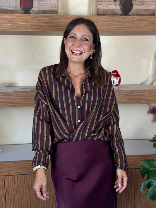 Camicia rigata bordeaux
