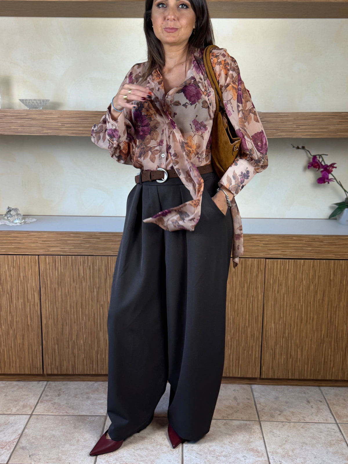 Pantalone piegone marrone