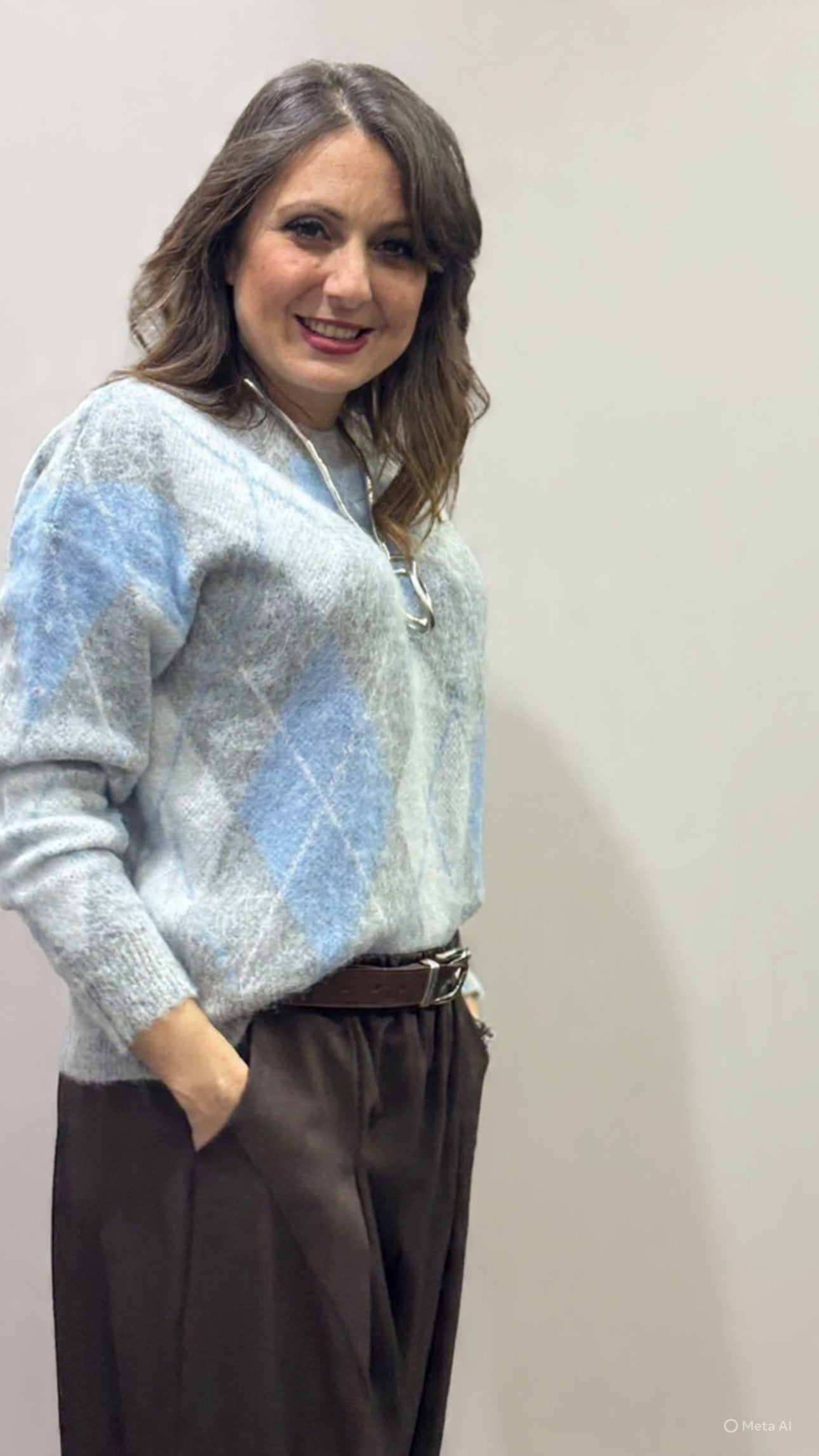 Maglioncino rombi celeste grigio