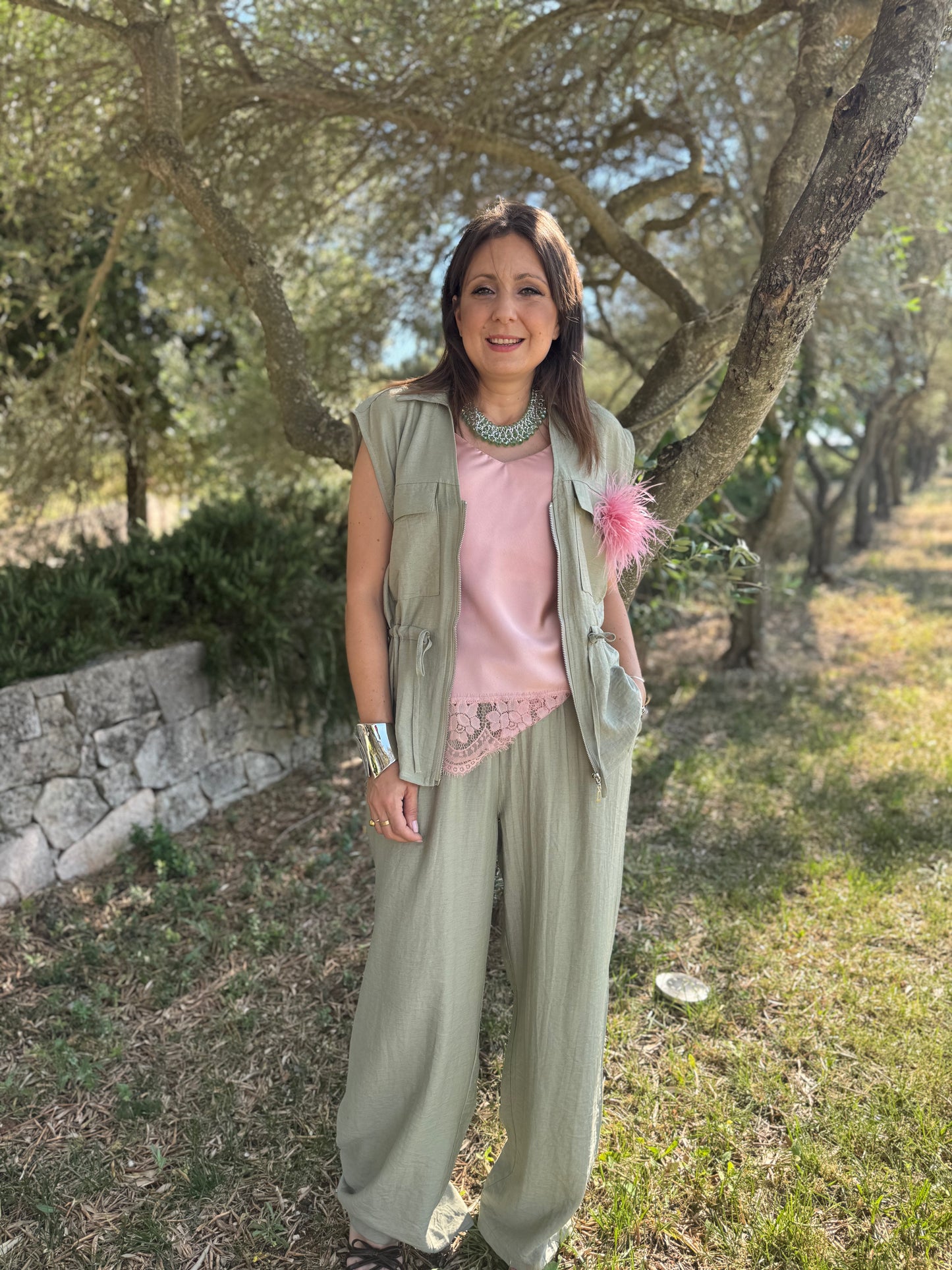 Gilet verde con zip