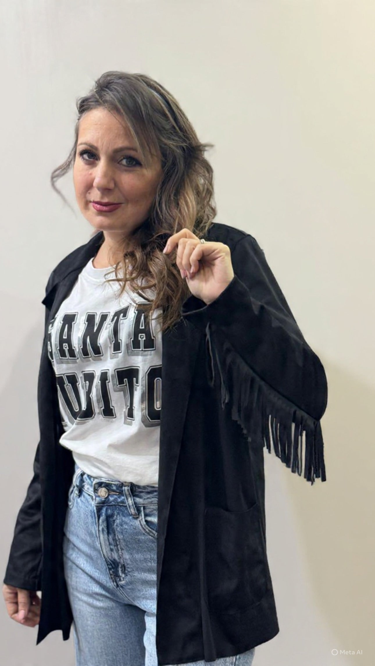 Blazer nero sued frange