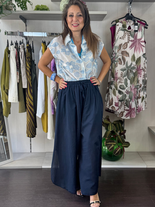 Pantalone mussola blu