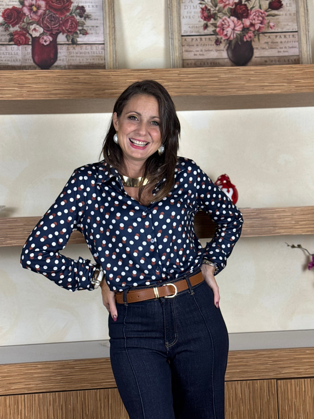 Camicia maglina base blu pois