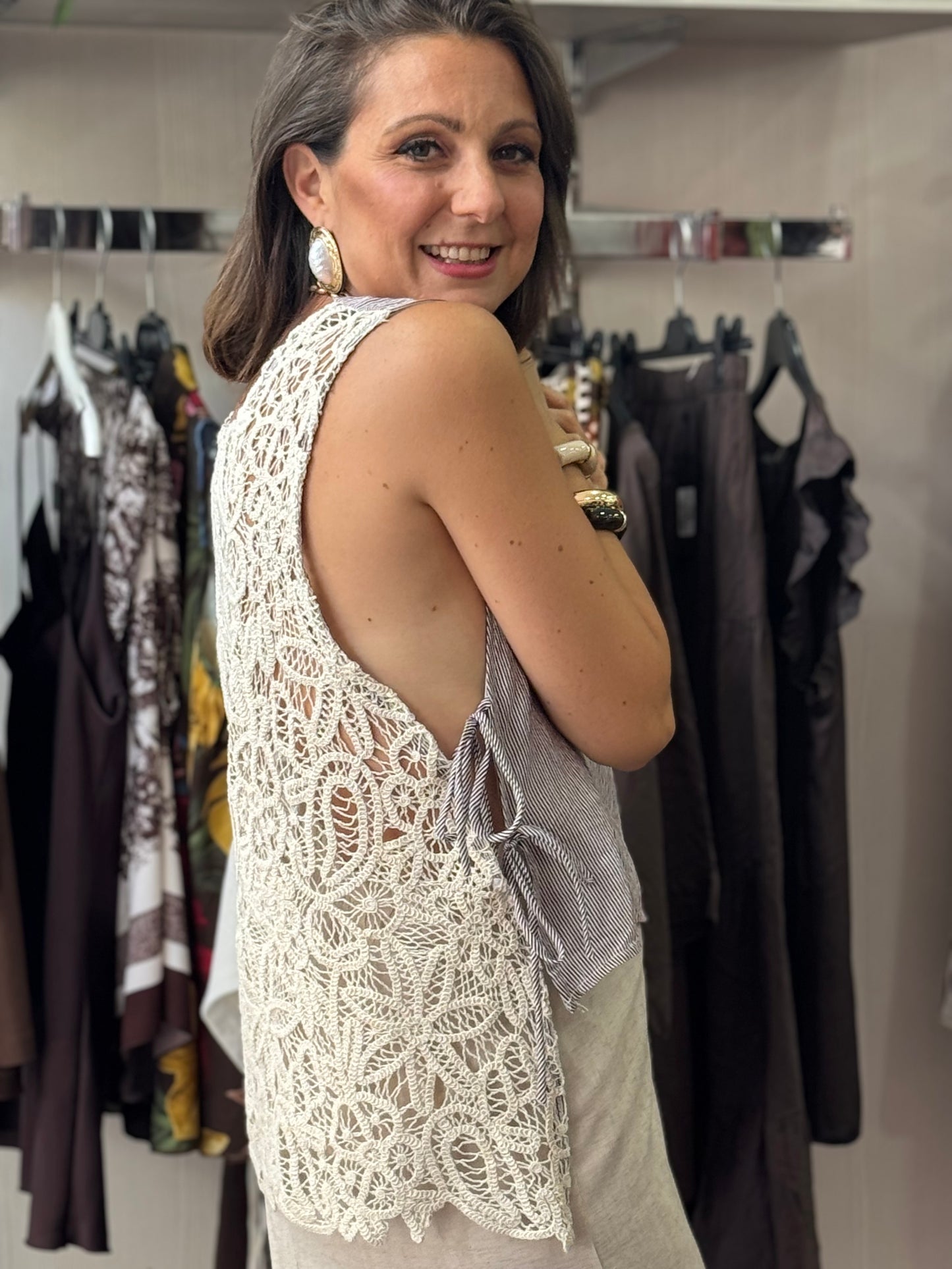 Top gessato e crochet