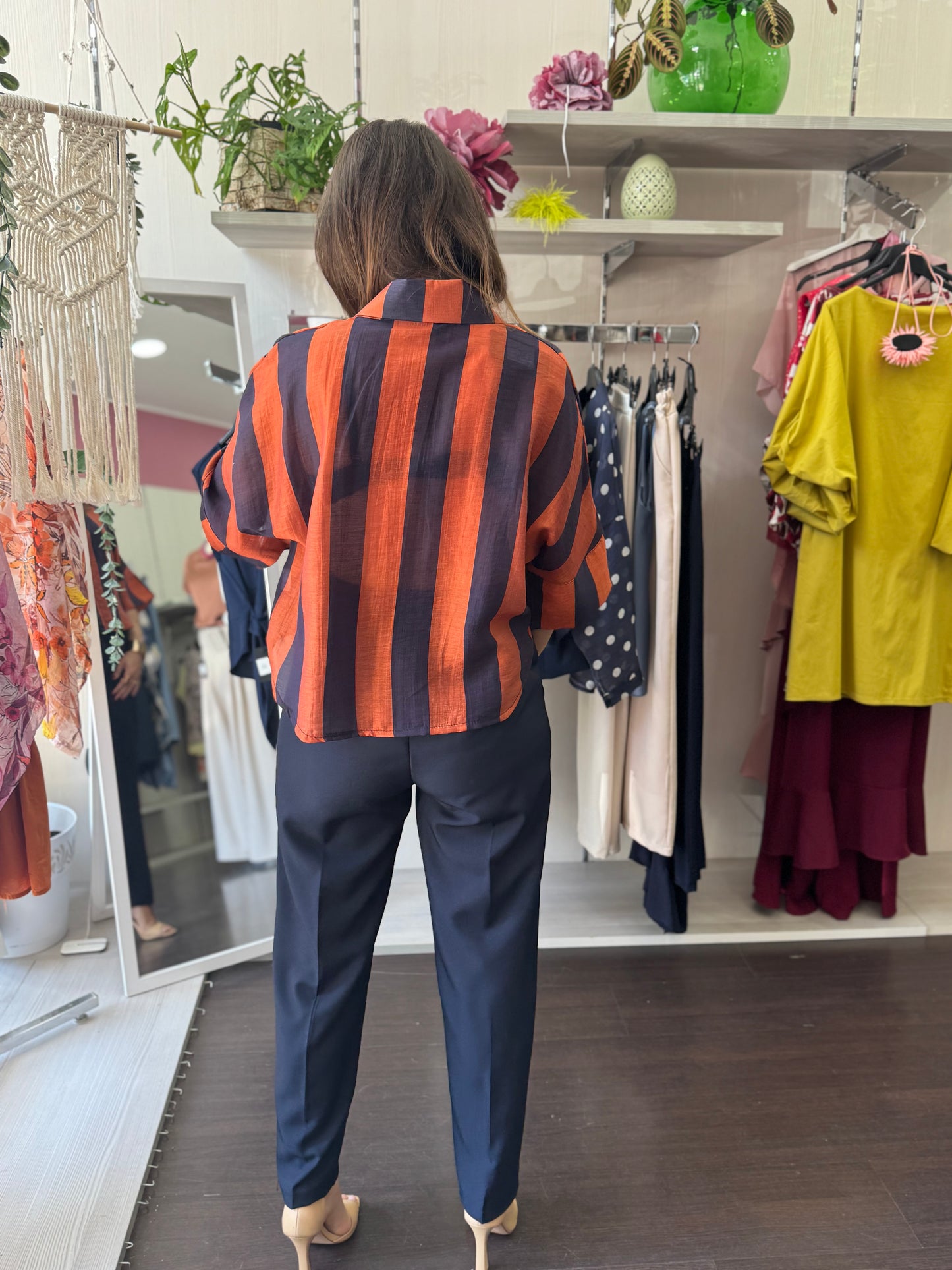 Camicia righe blu e ruggine