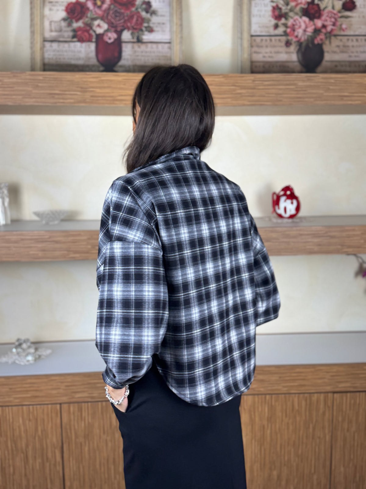 Blusa quadri e pizzo