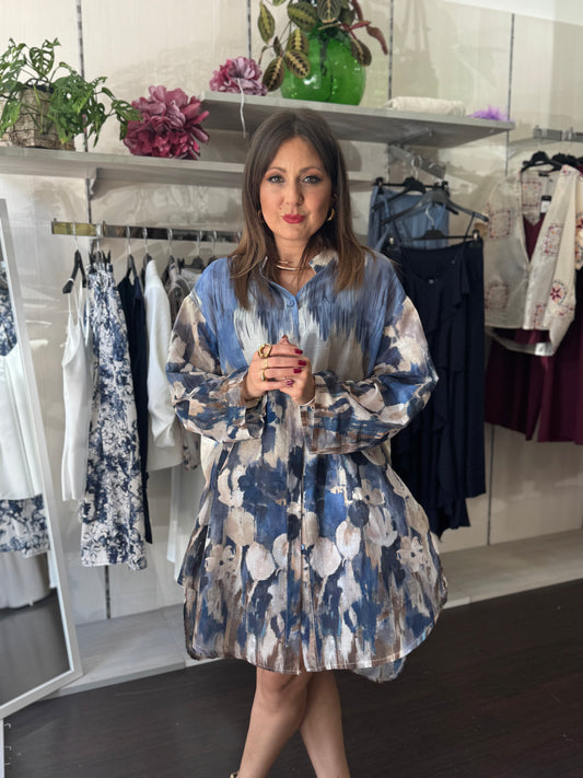 Camicione fantasia blu cotone