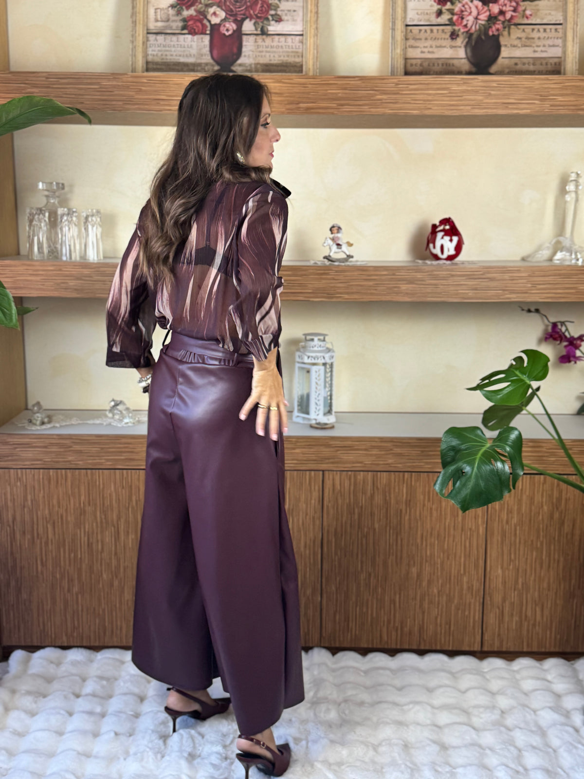 Pantalone ecopelle bordeaux