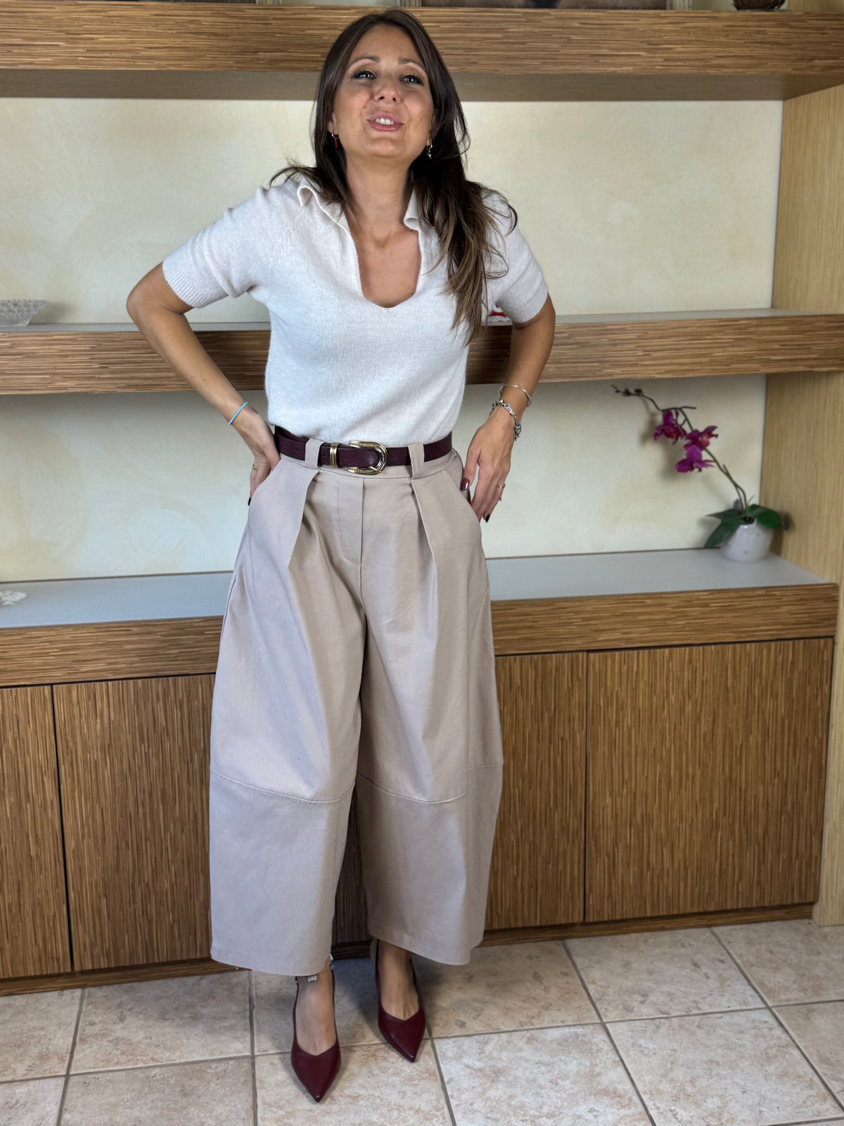 Pantalone piegone burro
