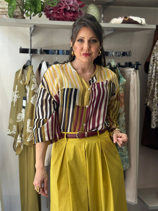 Camicia righe lime e cioccolato