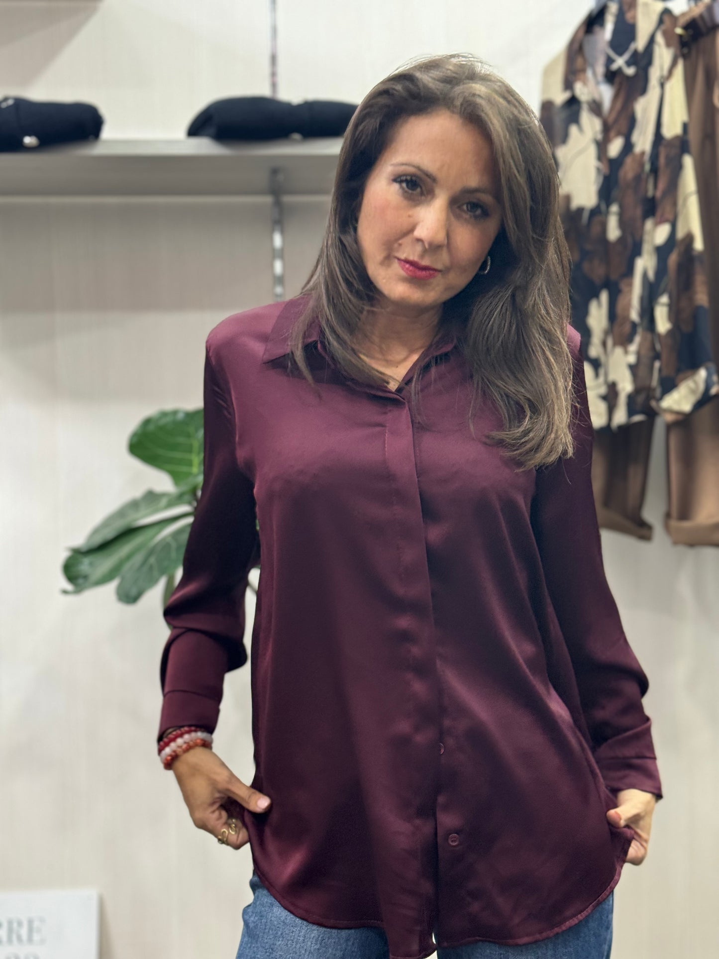 Camicia Raso Bordeaux