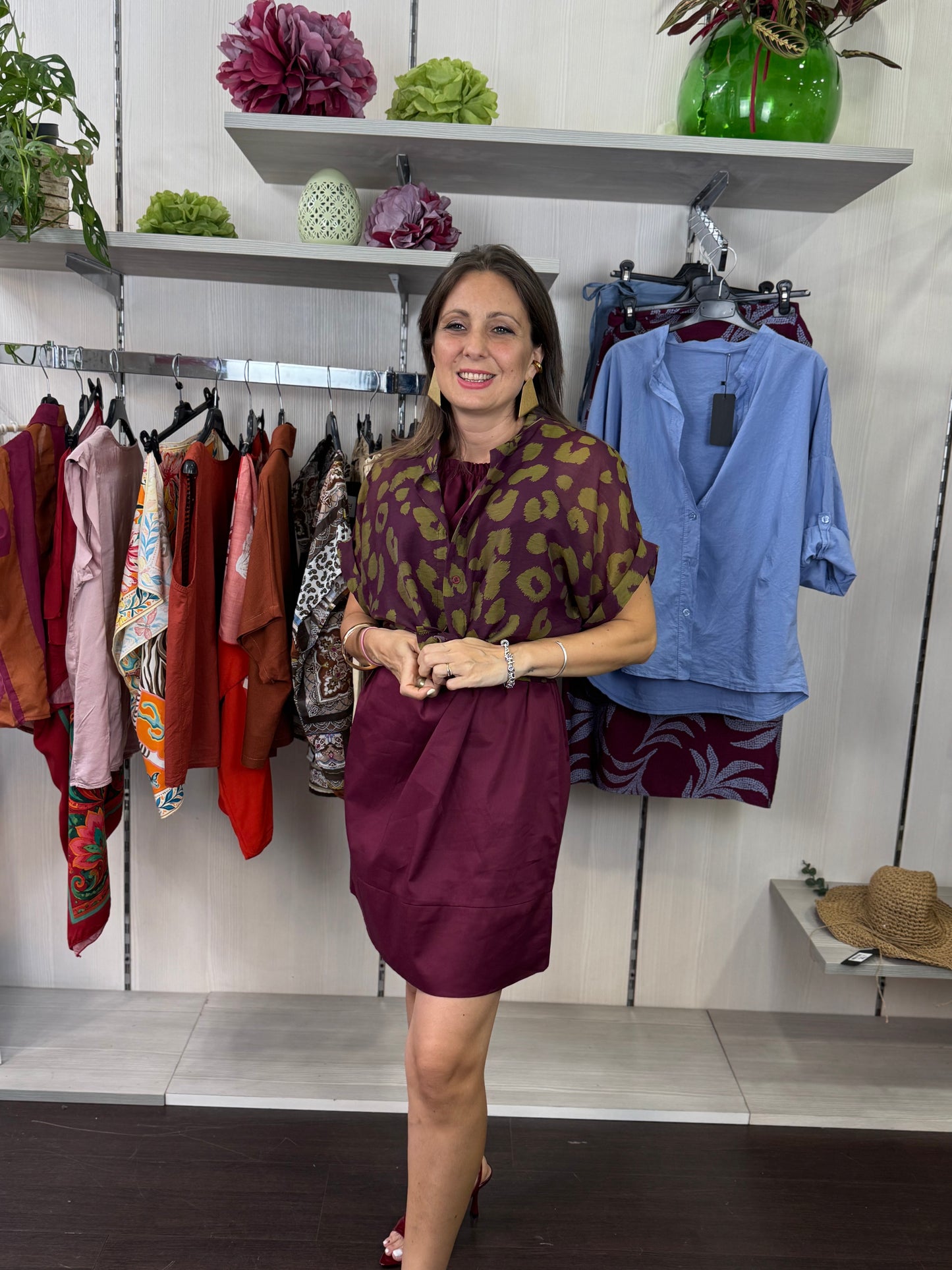 Camicia animalier bordeaux