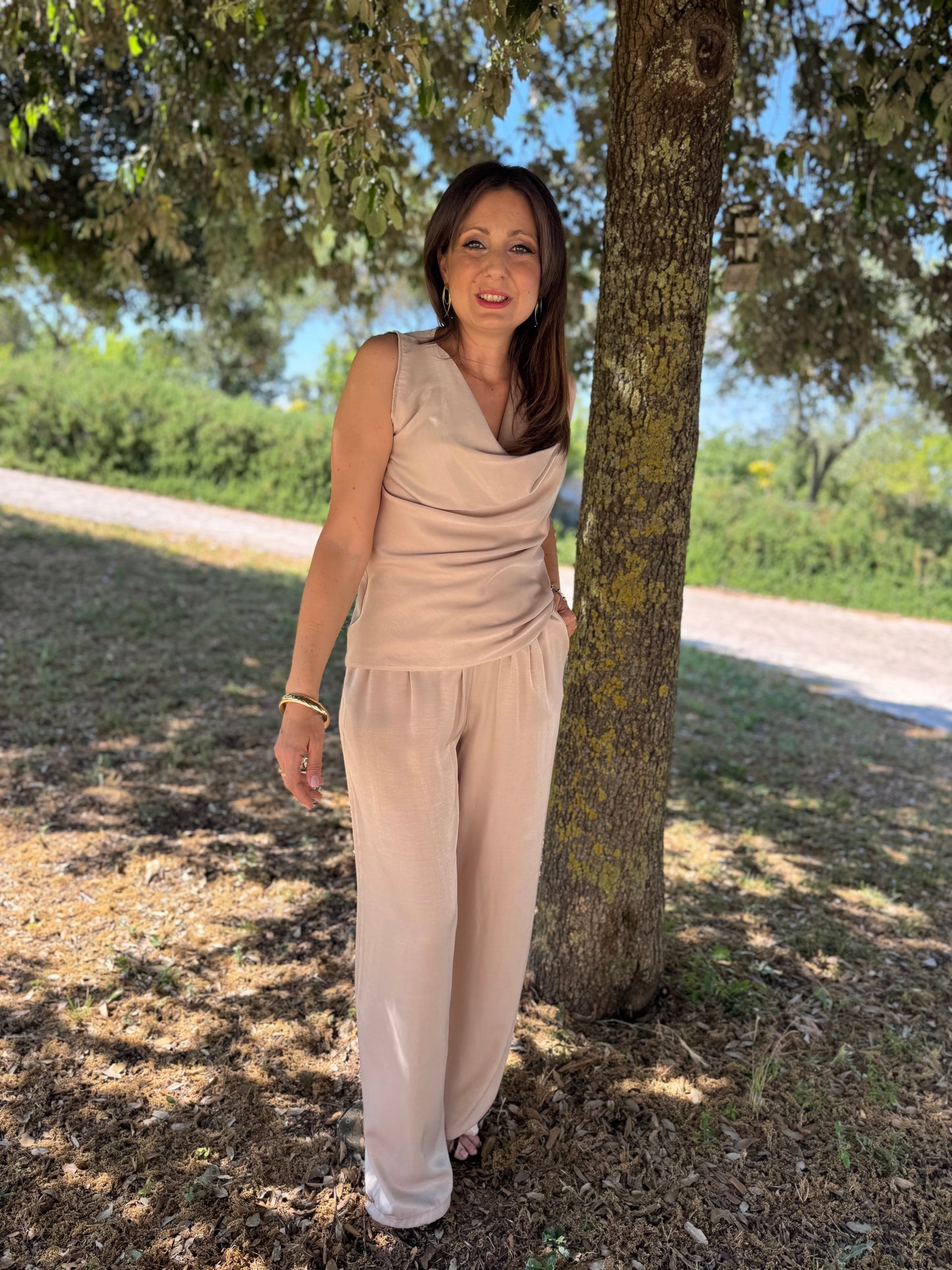 Pantalone in viscosa avorio