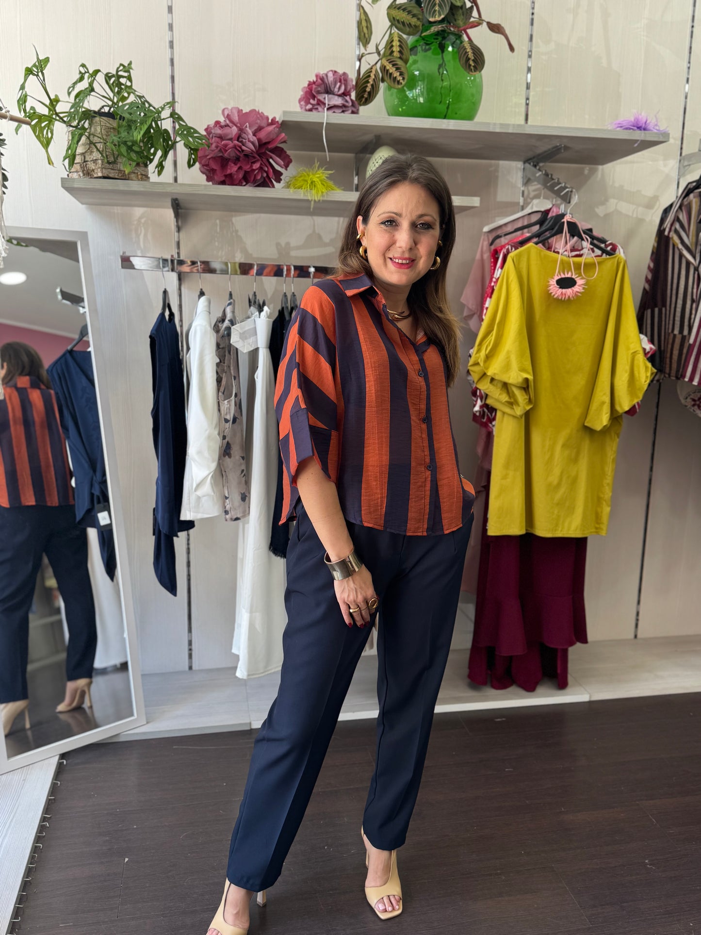 Camicia righe blu e ruggine