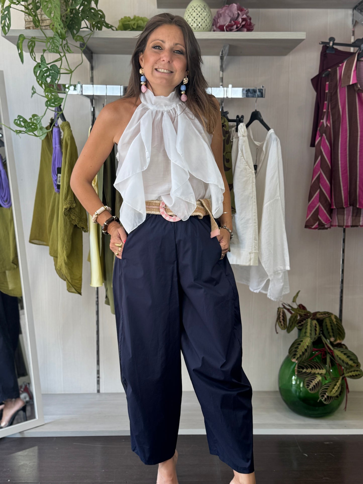 Pantalone baloon blu cotone