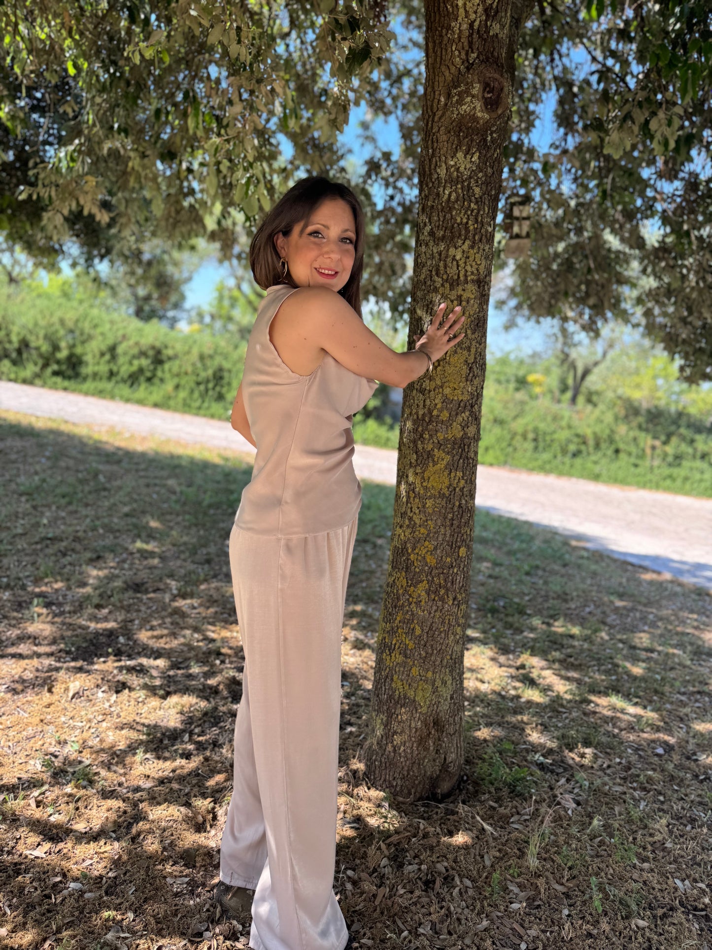 Pantalone in viscosa avorio