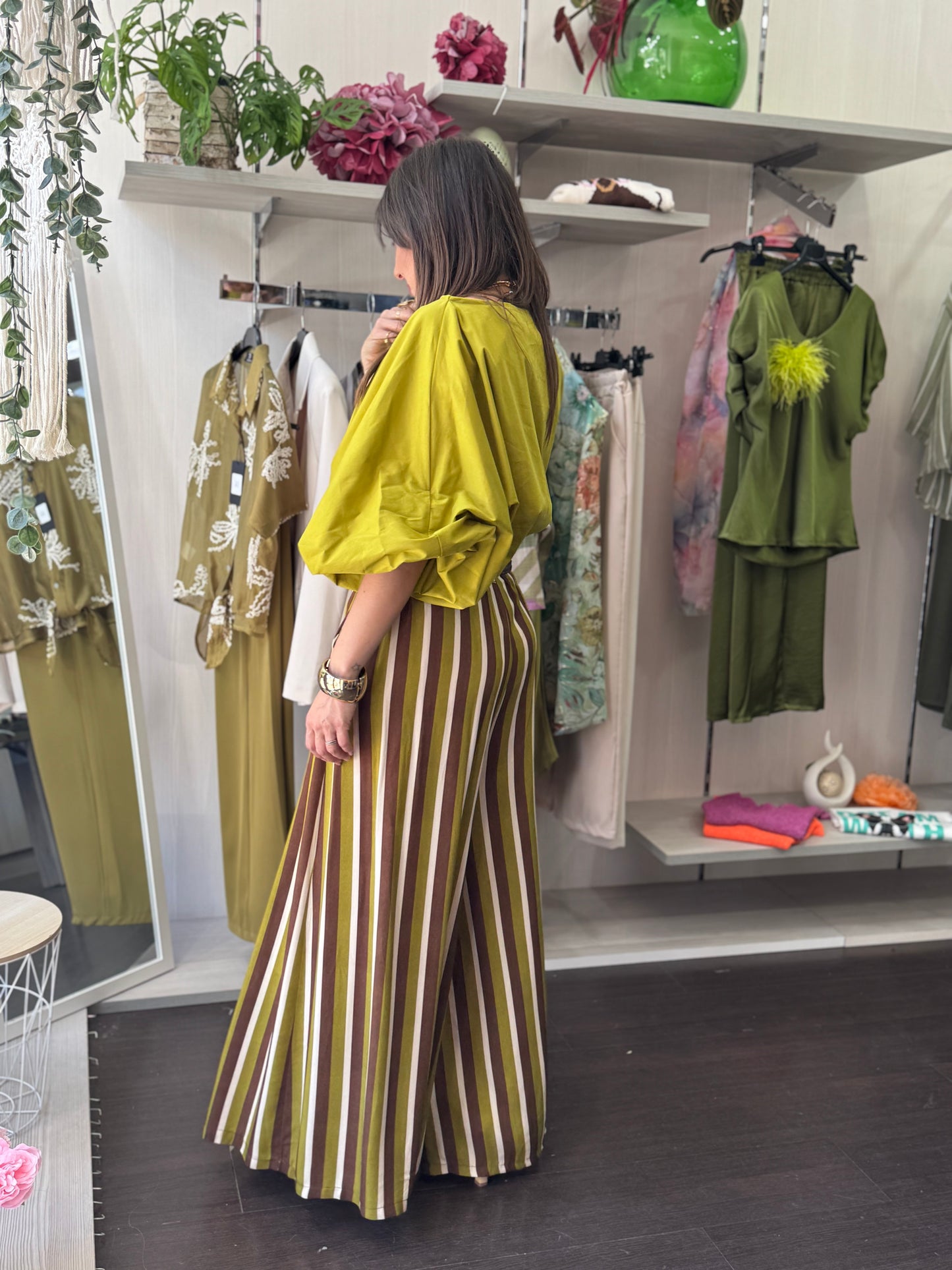 Blusa lime in misto cotone