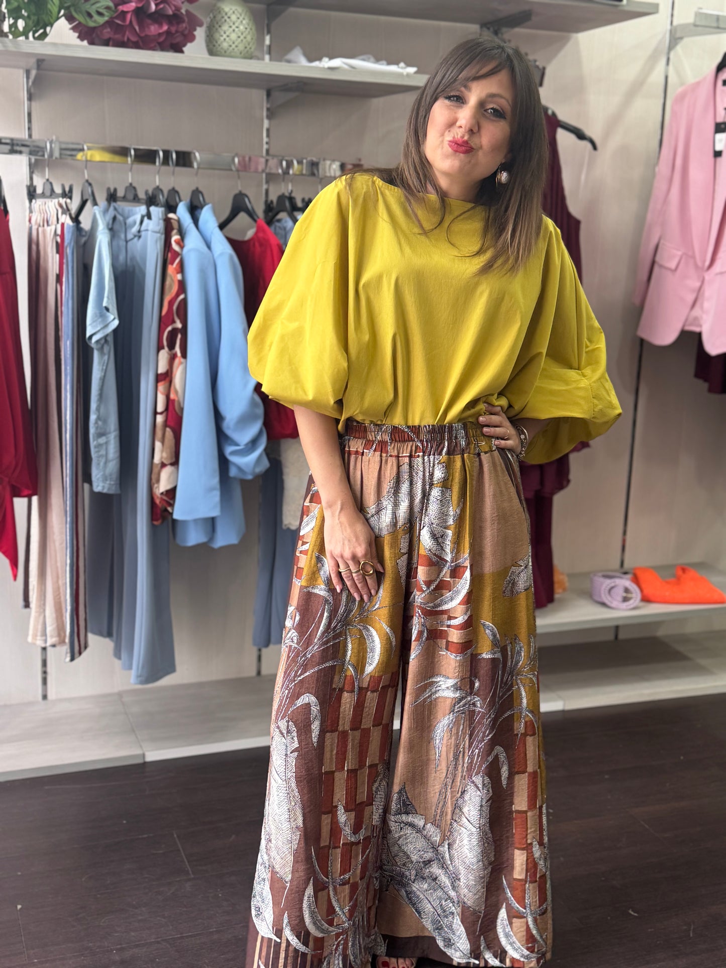 Blusa lime in misto cotone