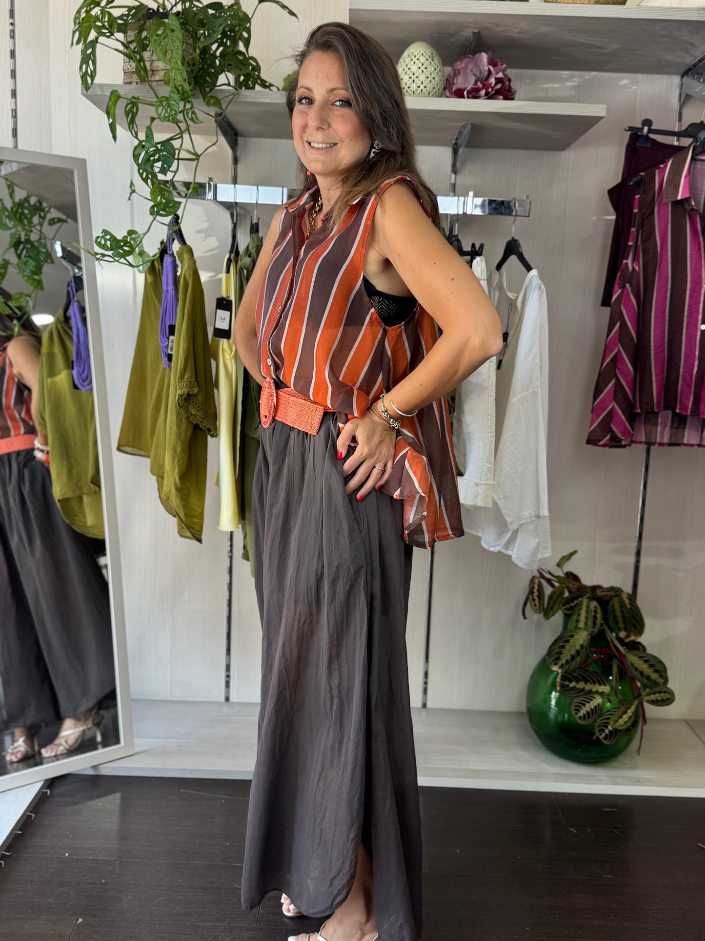 Camicia rigata arancio