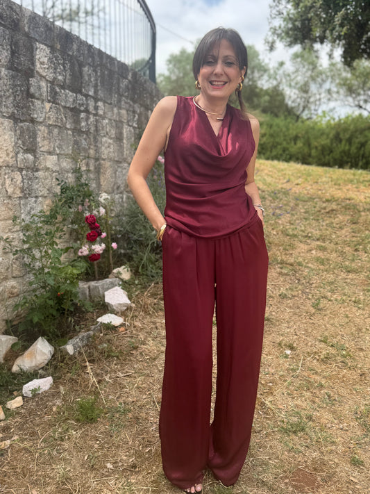 Pantalone in viscosa bordeaux