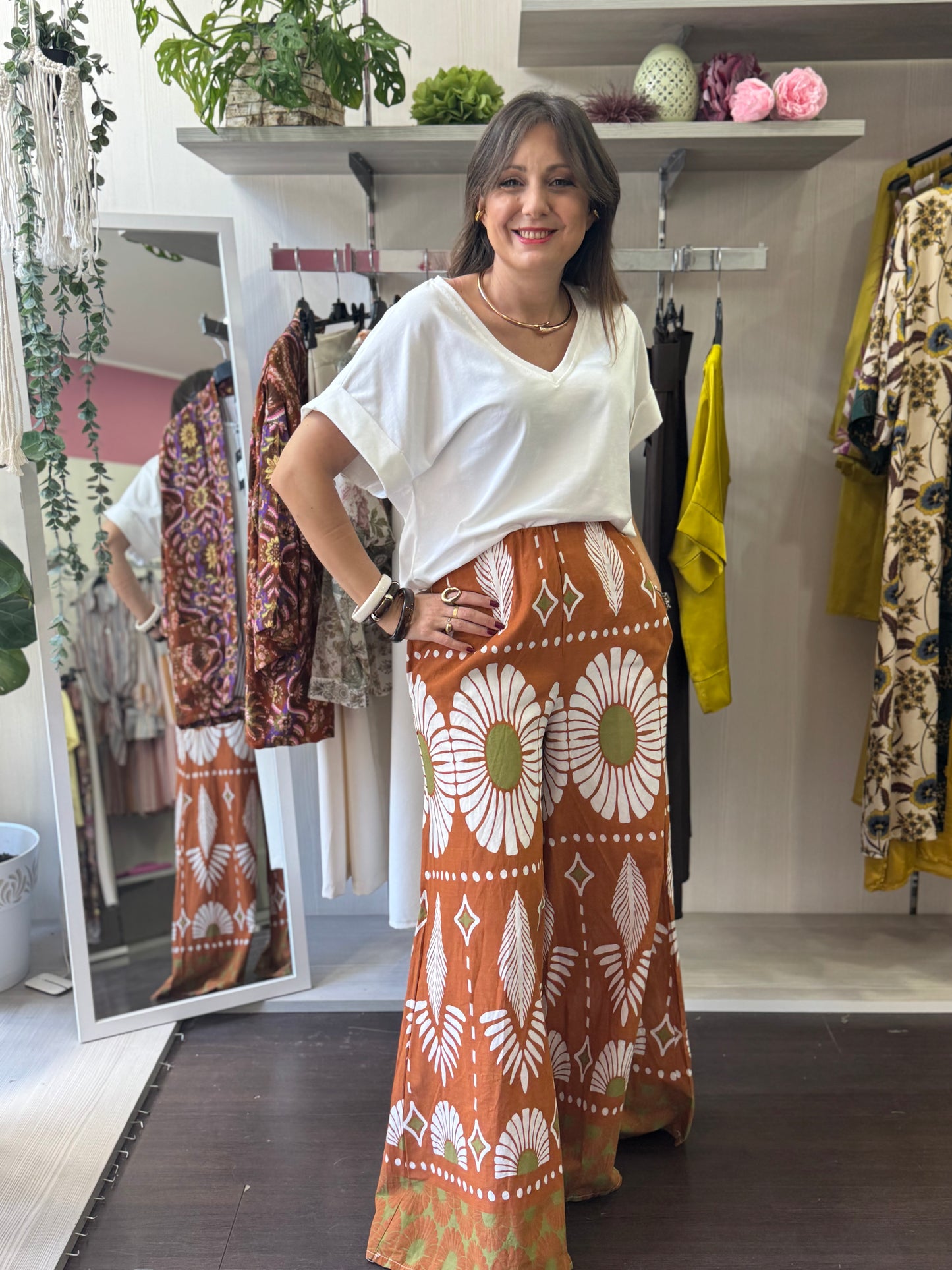 Pantalone fiori verdi